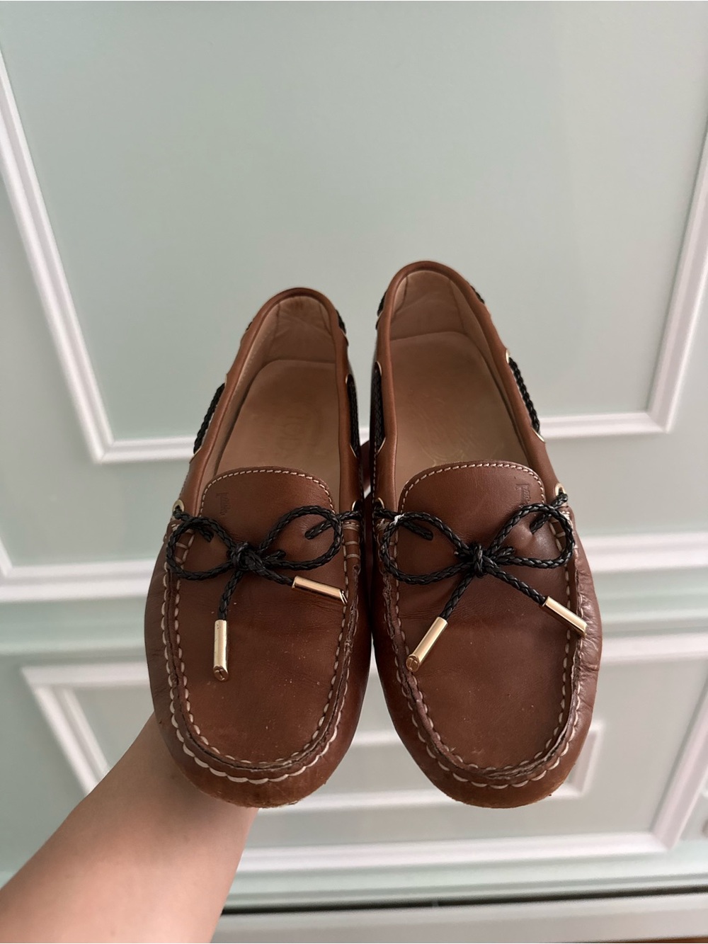 Tods Gommino Bow Brown Leather Luxury Driving Loafers Moccasins